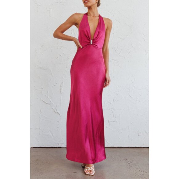 Dresses & Skirts - NWT Pink Halterneck Low Front And Low Back Cocktail Maxi Dress